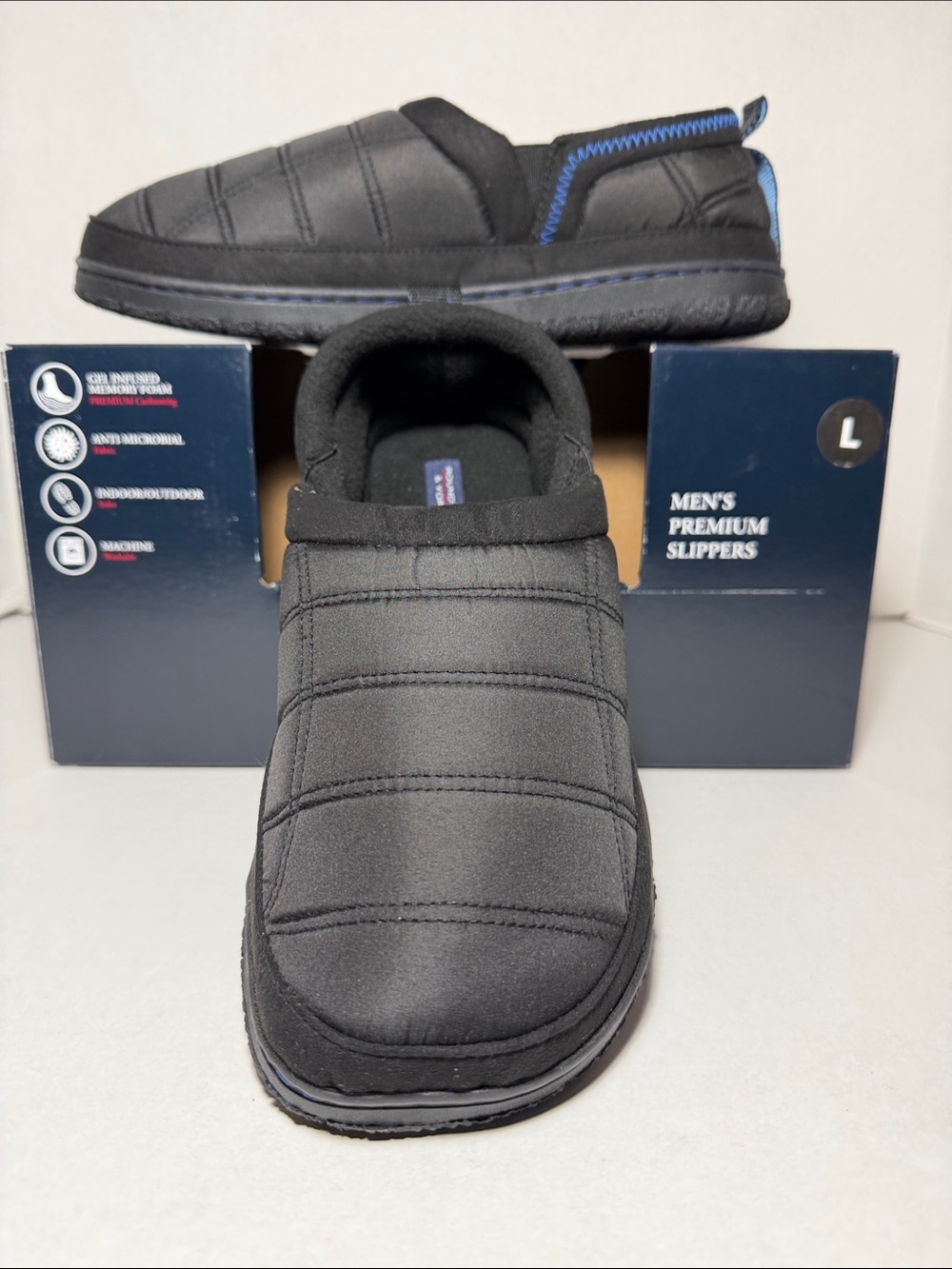 Men's Black Quilted Slip-On Slippers